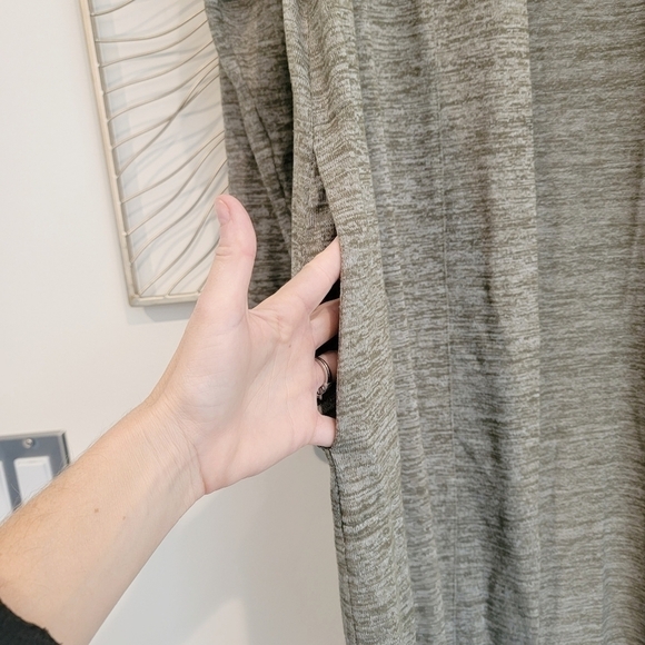 Lands' End Heathered Loden Moss Green Open Front Cardigan w/ Pockets Large Tall - Picture 4 of 10